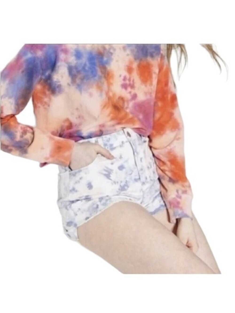 Wild Fable Purple Tie Dye High Waist Jean Shorts - Picture 2 of 8